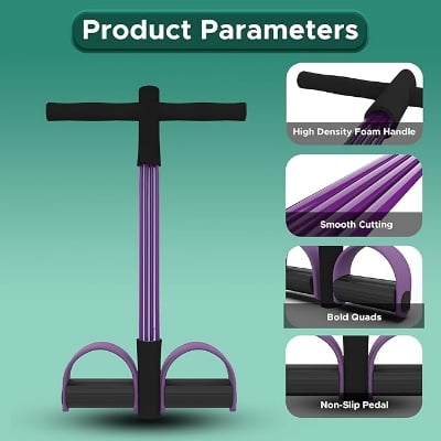 Picture of PulseITStep 4-Tube Resistance Band Exercise Puller, Yoga Pedal Tension Rope, Home Fitness Equipment for Full Body Workout - Purple