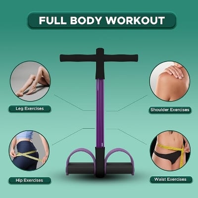 Picture of PulseITStep 4-Tube Resistance Band Exercise Puller, Yoga Pedal Tension Rope, Home Fitness Equipment for Full Body Workout - Purple