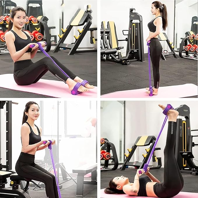 Picture of PulseITStep 4-Tube Resistance Band Exercise Puller, Yoga Pedal Tension Rope, Home Fitness Equipment for Full Body Workout - Purple