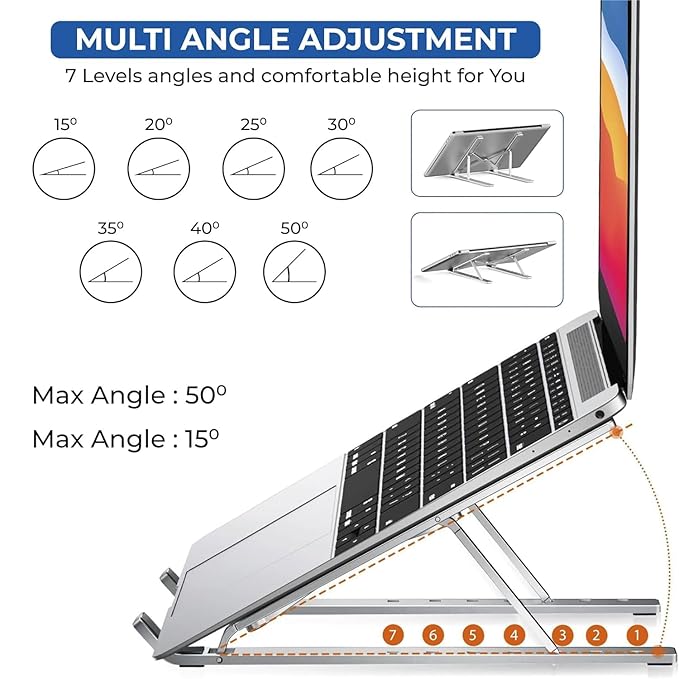 Picture of Laptop Stand Creative Folding Storage Bracket for 10-17 Inch Tablet Notebook Laptop Aluminum Alloy - Laptop Table - Laptop Table - Silver