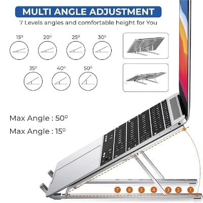 Picture of Laptop Stand Creative Folding Storage Bracket for 10-17 Inch Tablet Notebook Laptop Aluminum Alloy - Laptop Table - Laptop Table - Silver