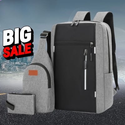 Picture of Cross-border new three-piece backpack USB rechargeable business computer bag men's multi-functional student large capacity school bag - Grey