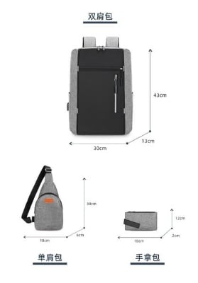 Picture of Cross-border new three-piece backpack USB rechargeable business computer bag men's multi-functional student large capacity school bag - Grey