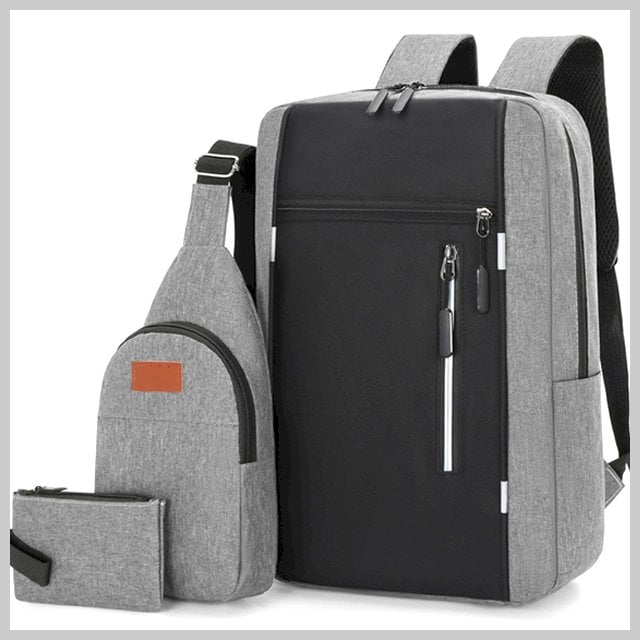 Picture of Cross-border new three-piece backpack USB rechargeable business computer bag men's multi-functional student large capacity school bag - Grey