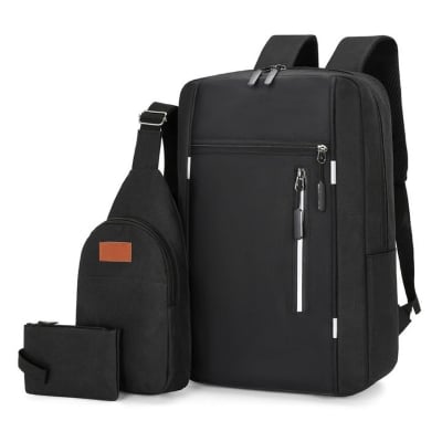 Picture of Cross-border new three-piece backpack USB rechargeable business computer bag men's multi-functional student large capacity school bag - Black