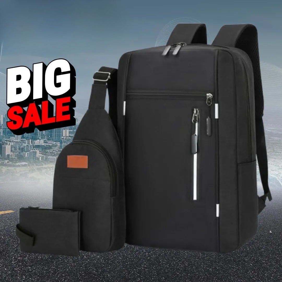 Picture of Cross-border new three-piece backpack USB rechargeable business computer bag men's multi-functional student large capacity school bag - Black