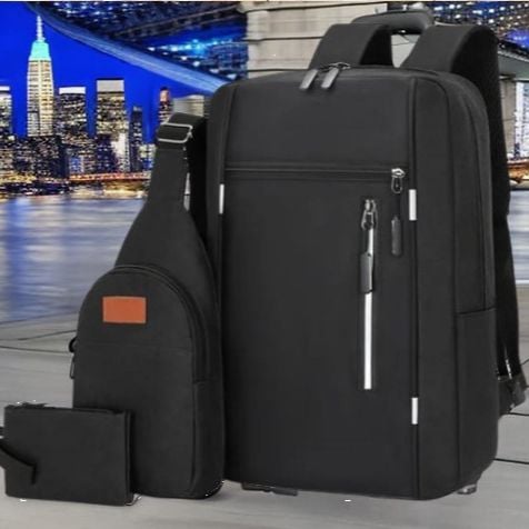 Picture of Cross-border new three-piece backpack USB rechargeable business computer bag men's multi-functional student large capacity school bag - Black