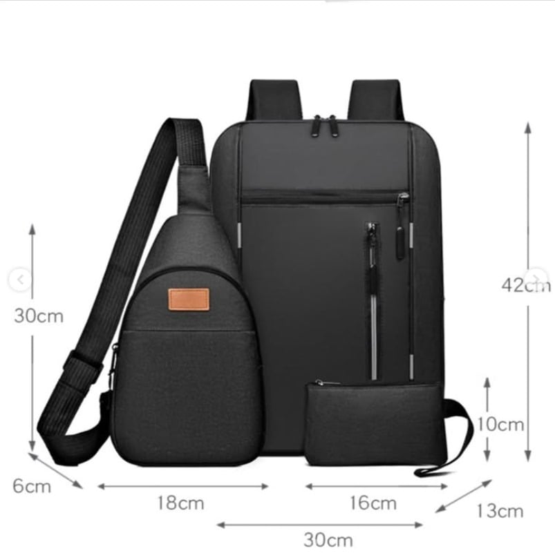 Picture of Cross-border new three-piece backpack USB rechargeable business computer bag men's multi-functional student large capacity school bag - Black