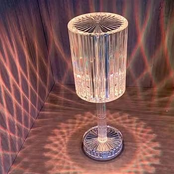 Picture of RGB Led Rechargeable Acrylic Crystal Diamond Table Lamp with 16 Colors Remote and Touch for Bedroom Living Room - Multicolor