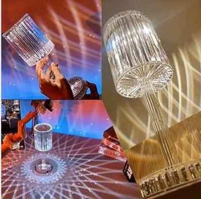 Picture of RGB Led Rechargeable Acrylic Crystal Diamond Table Lamp with 16 Colors Remote and Touch for Bedroom Living Room - Multicolor
