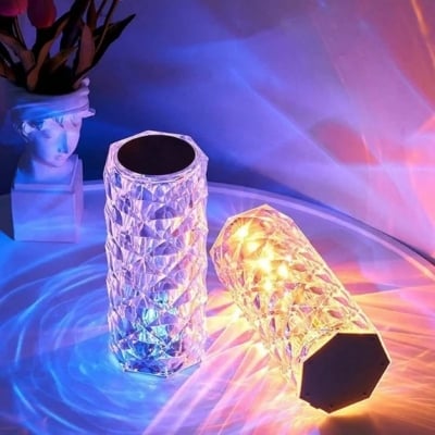Picture of Usb Rechargeable RGB 16 Color Crystal Rose Diamond Table Lamp Acrylic Table Lamp for Living Room Bedroom with Remote - Multicolor