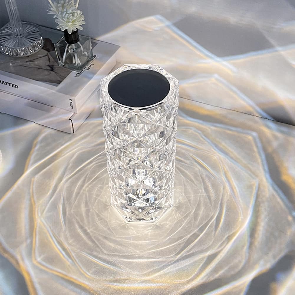 Picture of Usb Rechargeable RGB 16 Color Crystal Rose Diamond Table Lamp Acrylic Table Lamp for Living Room Bedroom with Remote - Multicolor