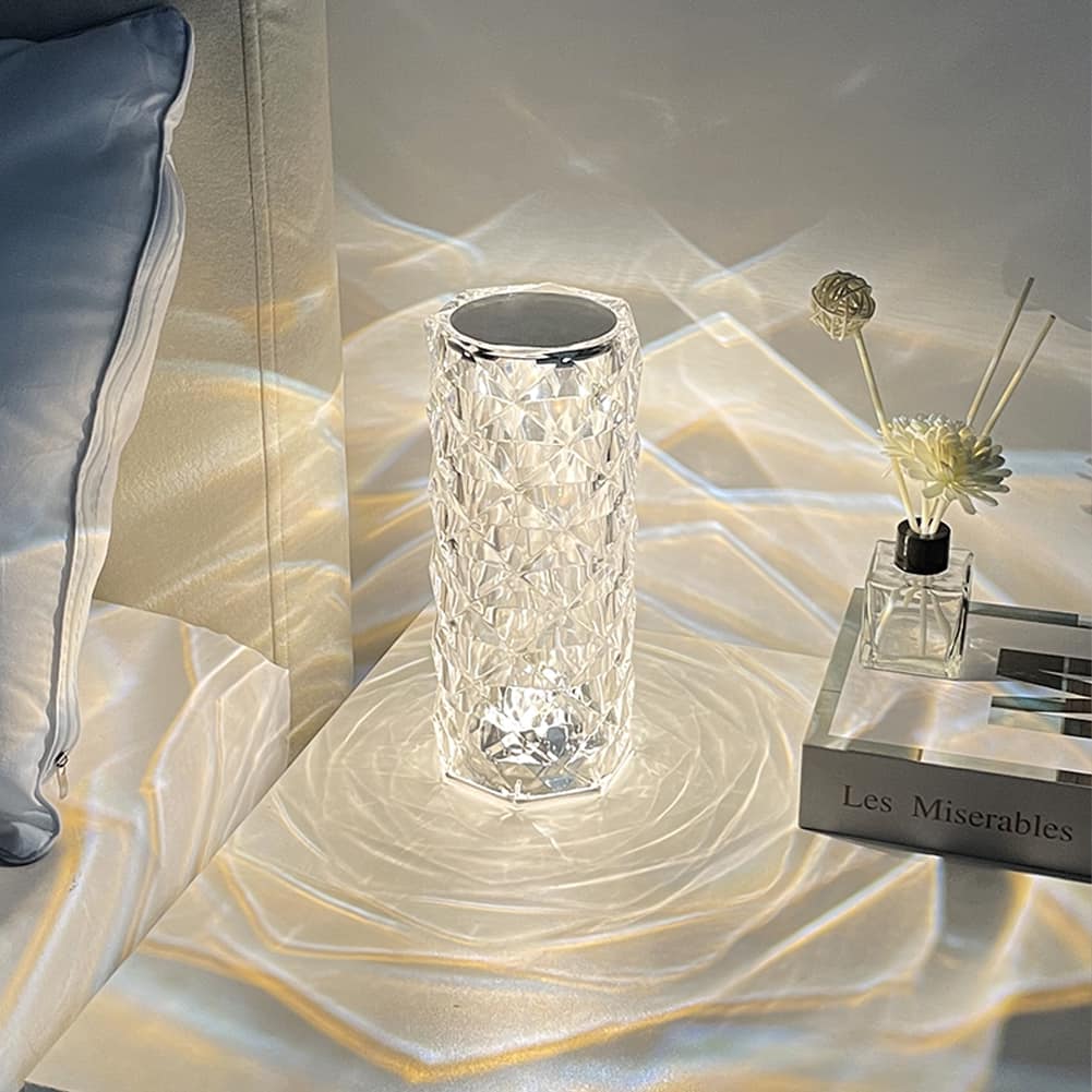 Picture of Usb Rechargeable RGB 16 Color Crystal Rose Diamond Table Lamp Acrylic Table Lamp for Living Room Bedroom with Remote - Multicolor