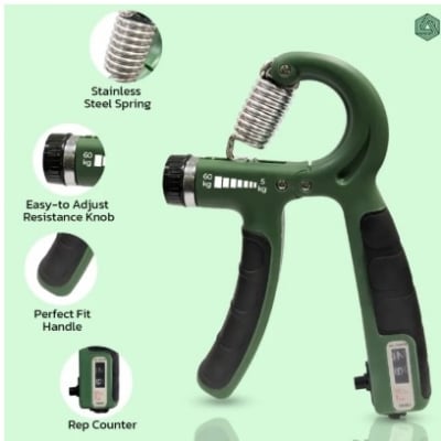 Picture of Boldfit Adjustable Hand Grip Strengthener, Hand Gripper With Counter for Men & Women for Gym Workout Hand Exercise Equipment for Forearm Exercise, Finger Exercise Power Gripper - Army Green - 60kg - Multicolor