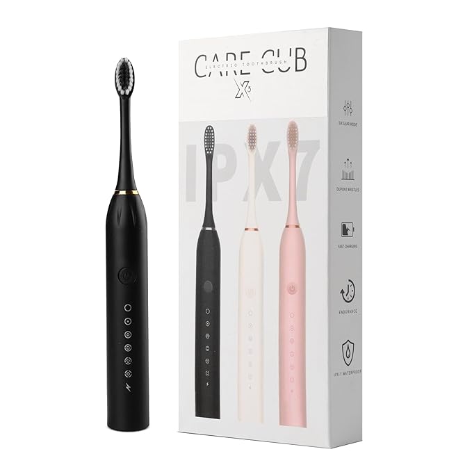 Picture of X-3 Sonic Electric Toothbrush, IPX7 Waterproof, Powerful Rechargeable with Replaceable Heads, 6 Cleaning Modes, Advanced Gum Care & Plaque Removal - Black, kid, Youth, Adults, 1 Count - Multicolor