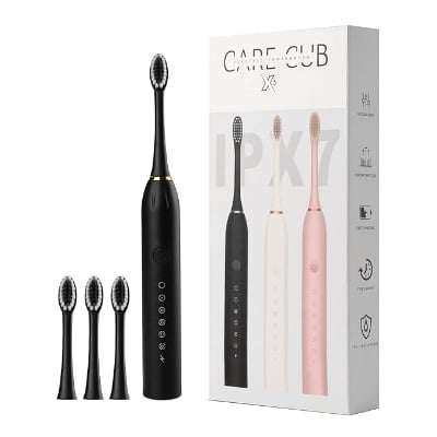 Picture of X-3 Sonic Electric Toothbrush, IPX7 Waterproof, Powerful Rechargeable with Replaceable Heads, 6 Cleaning Modes, Advanced Gum Care & Plaque Removal - Black, kid, Youth, Adults, 1 Count - Multicolor