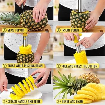 Picture of Stainless Steel Pineapple Peeler Easy to use Pineapple Slicers Cutting Accessories Fruit Cutter Corer Slicer Home Kitchen Tools - Multicolor