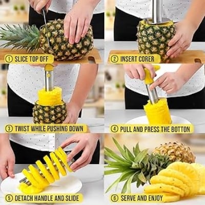 Picture of Stainless Steel Pineapple Peeler Easy to use Pineapple Slicers Cutting Accessories Fruit Cutter Corer Slicer Home Kitchen Tools - Multicolor