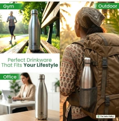 Picture of Stainless Steel Vacuum Insulated Flask (Double Wall Water Bottle) Hot & Cold, Silver, 500 mL - Silver