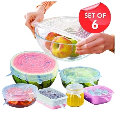 Picture of Silicon Food Cover Set of 6pcs Kitchen Silicone Stretch Cover Seal Lid Preservation Vacuum Food Storage Wrap Bowl Pot Cover - Multicolor
