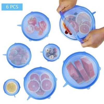 Picture of Silicon Food Cover Set of 6pcs Kitchen Silicone Stretch Cover Seal Lid Preservation Vacuum Food Storage Wrap Bowl Pot Cover - Multicolor