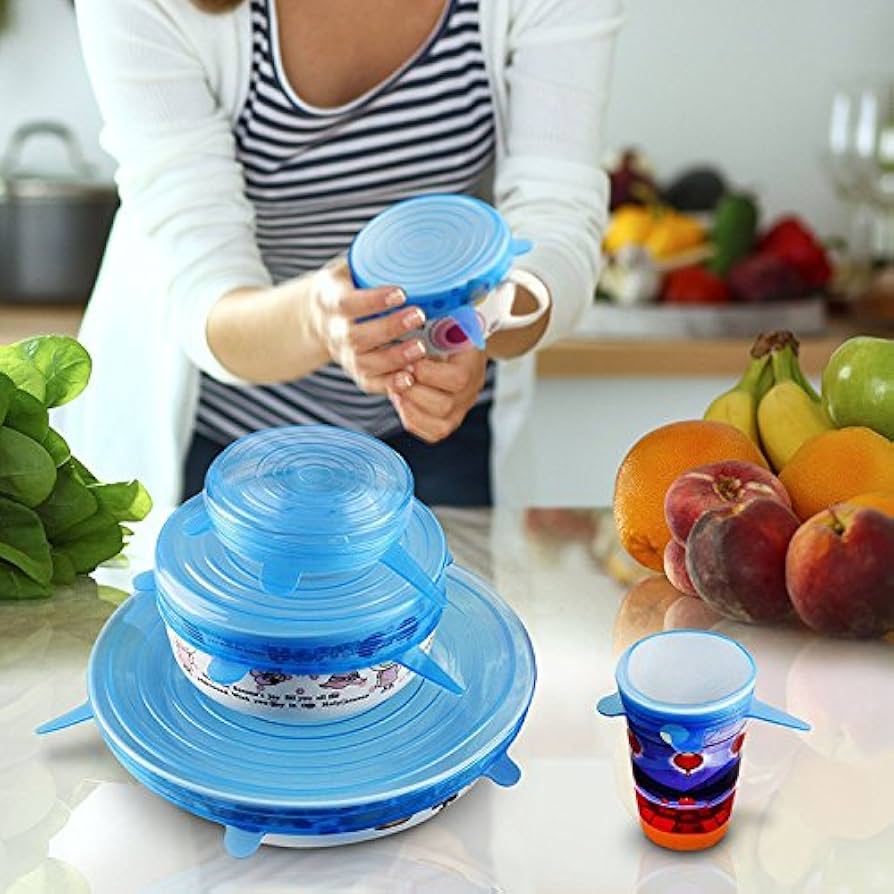 Picture of Silicon Food Cover Set of 6pcs Kitchen Silicone Stretch Cover Seal Lid Preservation Vacuum Food Storage Wrap Bowl Pot Cover - Multicolor