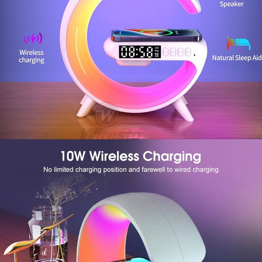Picture of G63 Light Sound Speaker Machine Fast Charging Alarm Clock 7-Color RGB Music Player Speaker - White - Int: One size