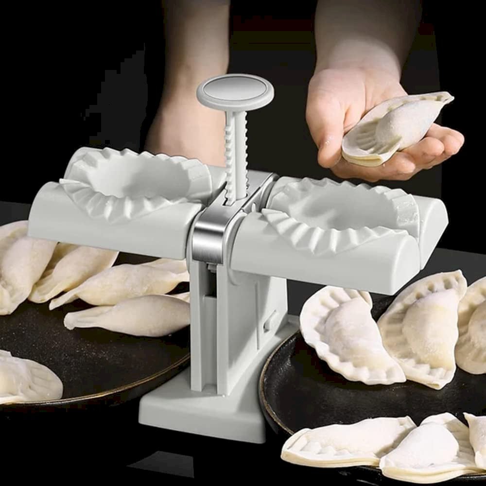 Picture of Automatic dumpling maker Dumpling Artifact Automatic Potato Cheese Dumpling Artifact Automatic Dumpling Mould Double Head Lazy Must-Ravioli Dumpling Maker Mould Easy to Make Dumpling Machine Household Kitchen Tool - White - Int: One size
