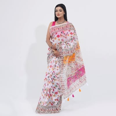Picture of Step into the Trendy Fashionable Afsan Print Saree for Women - Stay in Vogue with Contemporary Designs Perfectly Suitable for All Seasons and Occasions - White - Int: One size