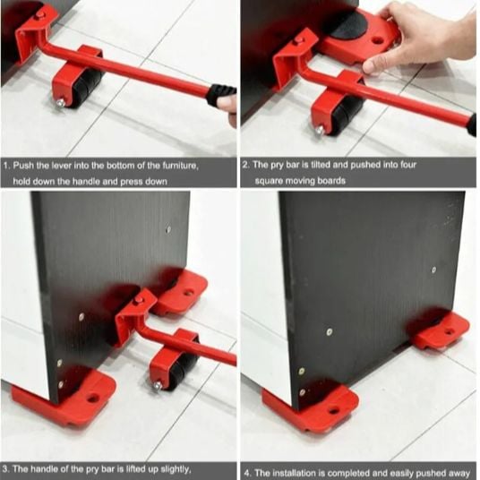 Picture of Heavy Duty Furniture Lifter Tool Furniture Mover Roller Lift Wheel Bar for Lifting Moving - Red - Int: One size