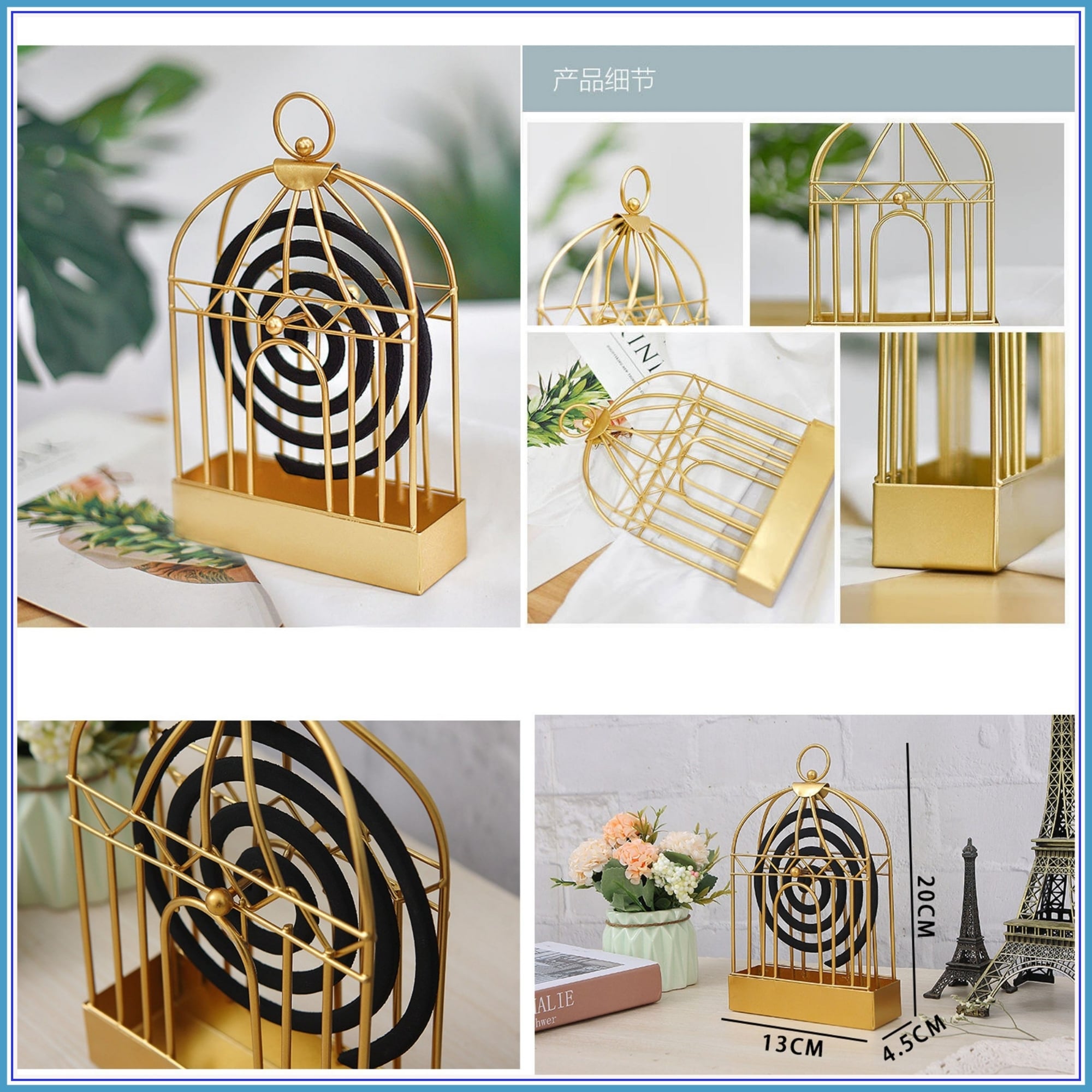 Picture of Mosquito Coil Holder,Iron Hollow Mosquito Coils Box,Mosquito Coil Rack Plate with Cover and Handle for Home,Outdoor - Black - Int: One size