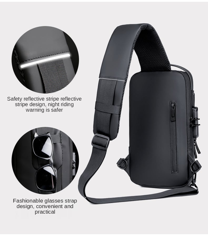Picture of USB Charging Men Multifunction PU Chest Bag Sport Sling Bag Male Anti-theft Chest Bag with Password Lock with Adjustable Shoulder - Chocolate - Int: One size
