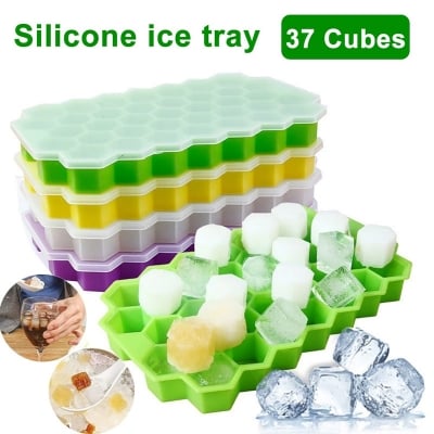 Picture of Silicone 37 Cavity Ice Cube Mould Maker with Lid Ice Cube Mold for Bar Jelly Chocolate Cocktails Whiskey and Drinks Trays for Freezer Moulds Small Cubes Fridge Tray
