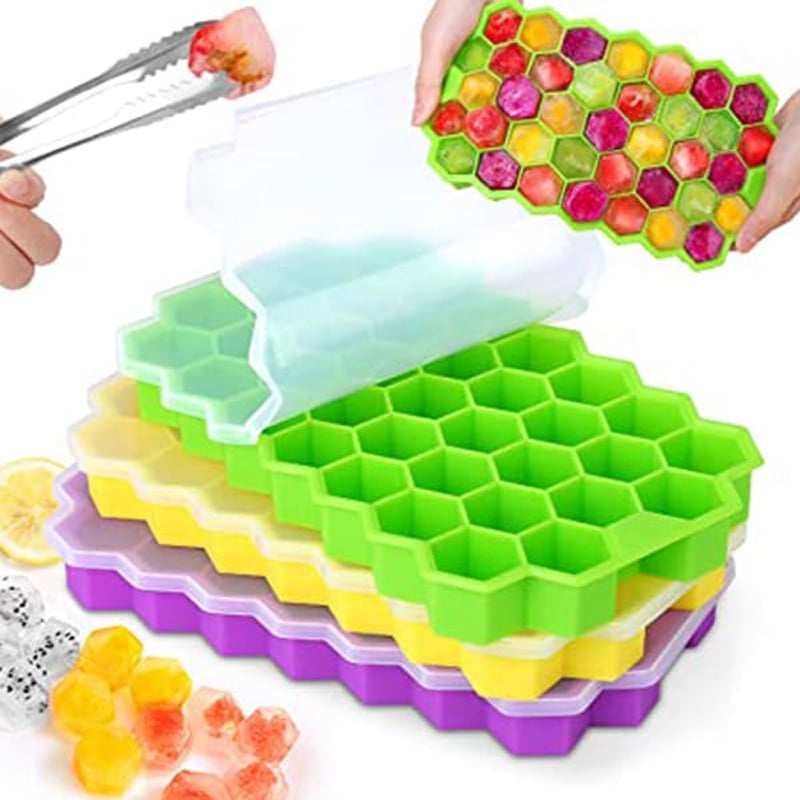Picture of Silicone 37 Cavity Ice Cube Mould Maker with Lid Ice Cube Mold for Bar Jelly Chocolate Cocktails Whiskey and Drinks Trays for Freezer Moulds Small Cubes Fridge Tray