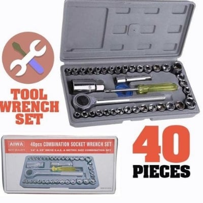 Picture of Aiwa 40 in 1 Pieces Tool Kit and Screwdriver and Socket Set for Bike and Automobile Goti Set - Grey - Int: One size