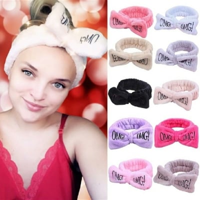 Picture of Letter "OMG" flannel soft bow headbands girls turban cute hair holder hair bands hair band headwear hair accessories