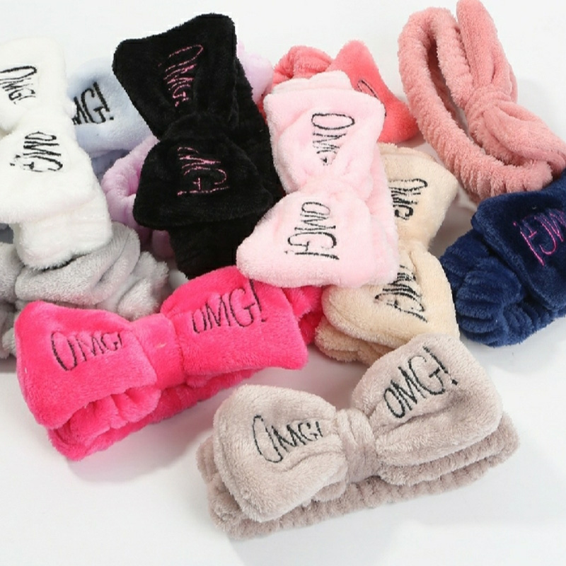 Picture of Letter "OMG" flannel soft bow headbands girls turban cute hair holder hair bands hair band headwear hair accessories