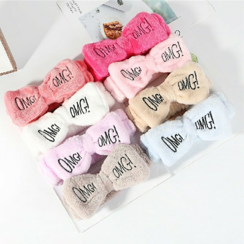 Picture of Letter "OMG" flannel soft bow headbands girls turban cute hair holder hair bands hair band headwear hair accessories