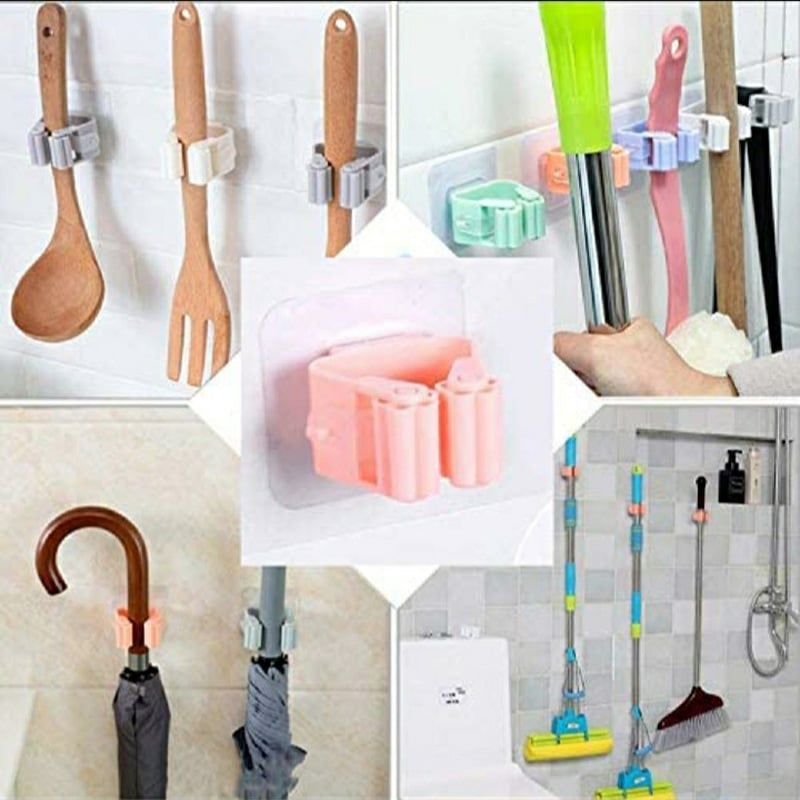 Picture of 1pcs Wall Mounted Mop Organizer Holder Brush Broom Hanger Home Storage Rack Bathroom Suction Hanging Pipe Hooks Household Tools