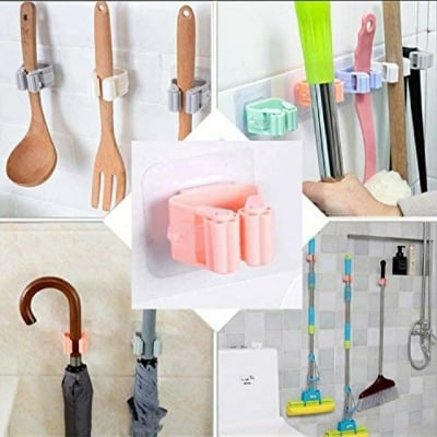 Picture of 1pcs Wall Mounted Mop Organizer Holder Brush Broom Hanger Home Storage Rack Bathroom Suction Hanging Pipe Hooks Household Tools