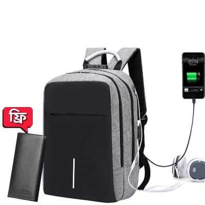 Picture of Usb Charging Waterproof Schoolbag male Business Travel Bags 15.6 inchi (Money Bag Free) - Grey - Int: One size