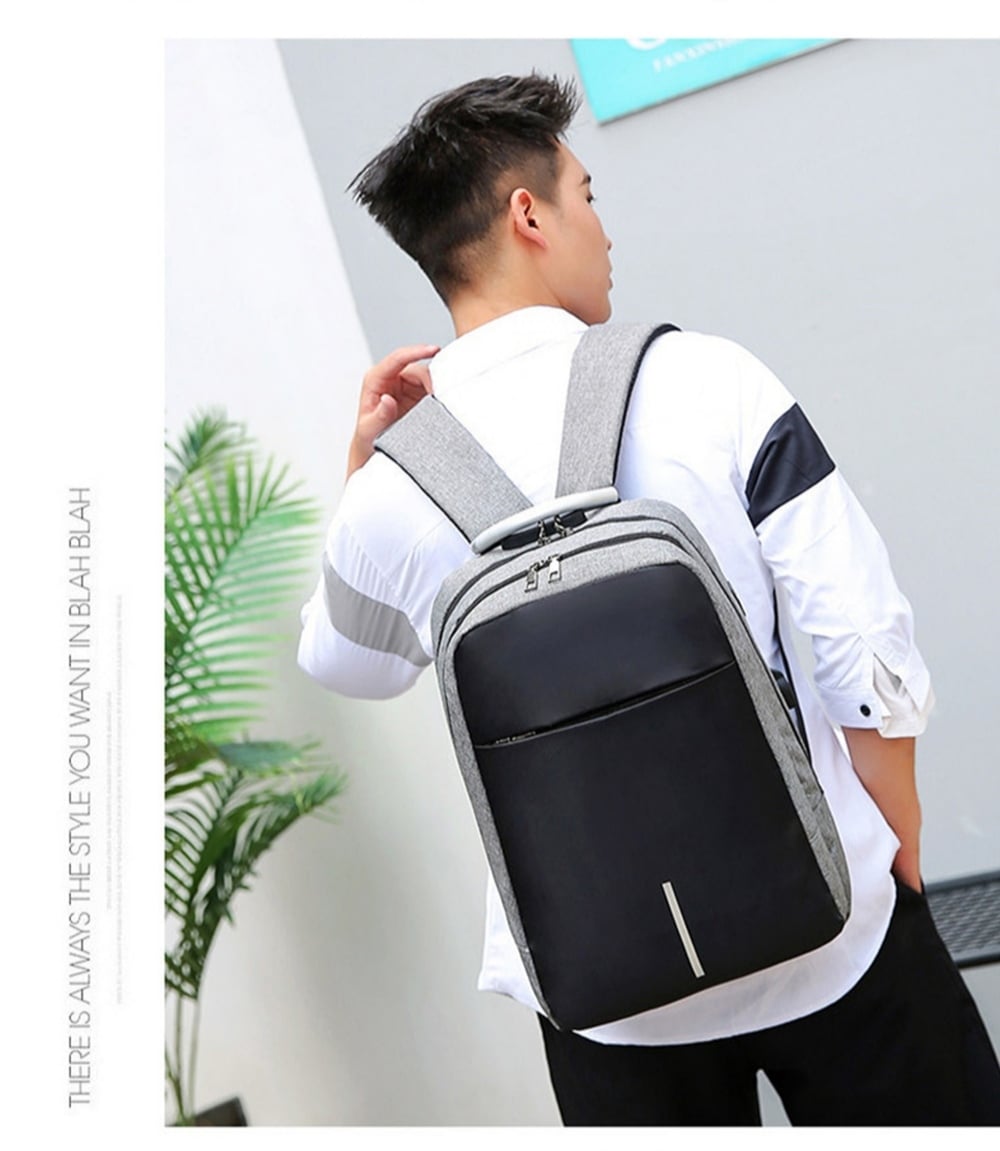 Picture of Usb Charging Waterproof Schoolbag male Business Travel Bags 15.6 inchi (Money Bag Free) - Grey - Int: One size