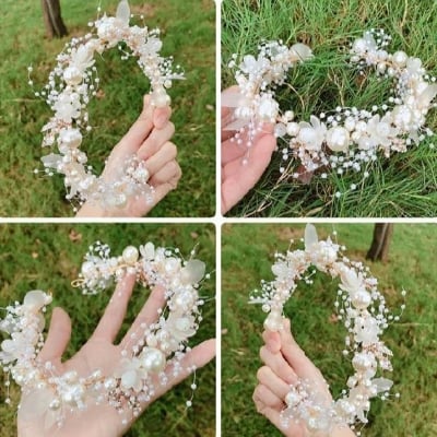 Picture of 1pcs Headband Elegant Girls Bridal Headband Imitated Pearl Hair Headdress Flower Wreath Bride Garland Head Hoop Wedding Headbands Hair Jewelry (292247124)