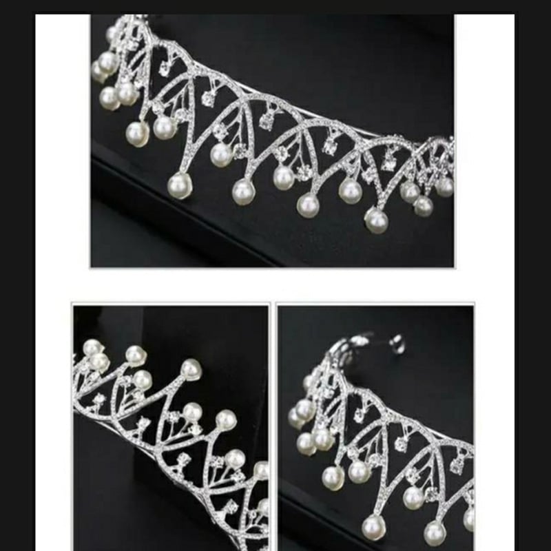 Picture of Wedding Crown Hair Jewelry Bridal Hair Accessories Women Baroque Pearl Crown Rhinestones Crystal Tiaras Bride Queen Party Crowns Gift
