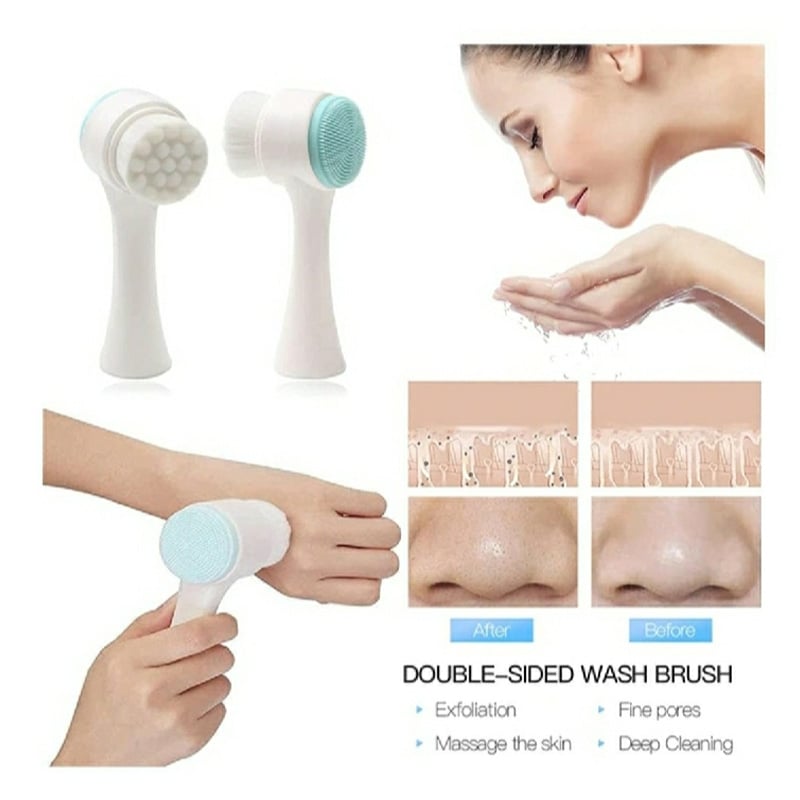 Picture of Double Silicone Facial Cleansing Brush 3D Stand Pore Cleaning Face Wash Brush Cleansing Brushes Skin Care Tool