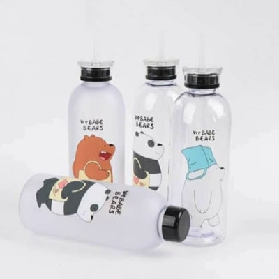 Picture of Panda Transparent Water Bottles With Straw Frosted Protein Shaker Kawaii Large Capacity Drinking Utensils 1L