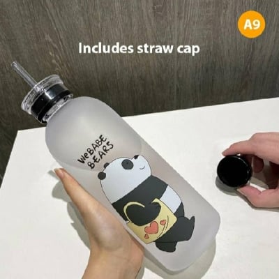 Picture of Panda Transparent Water Bottles With Straw Frosted Protein Shaker Kawaii Large Capacity Drinking Utensils 1L