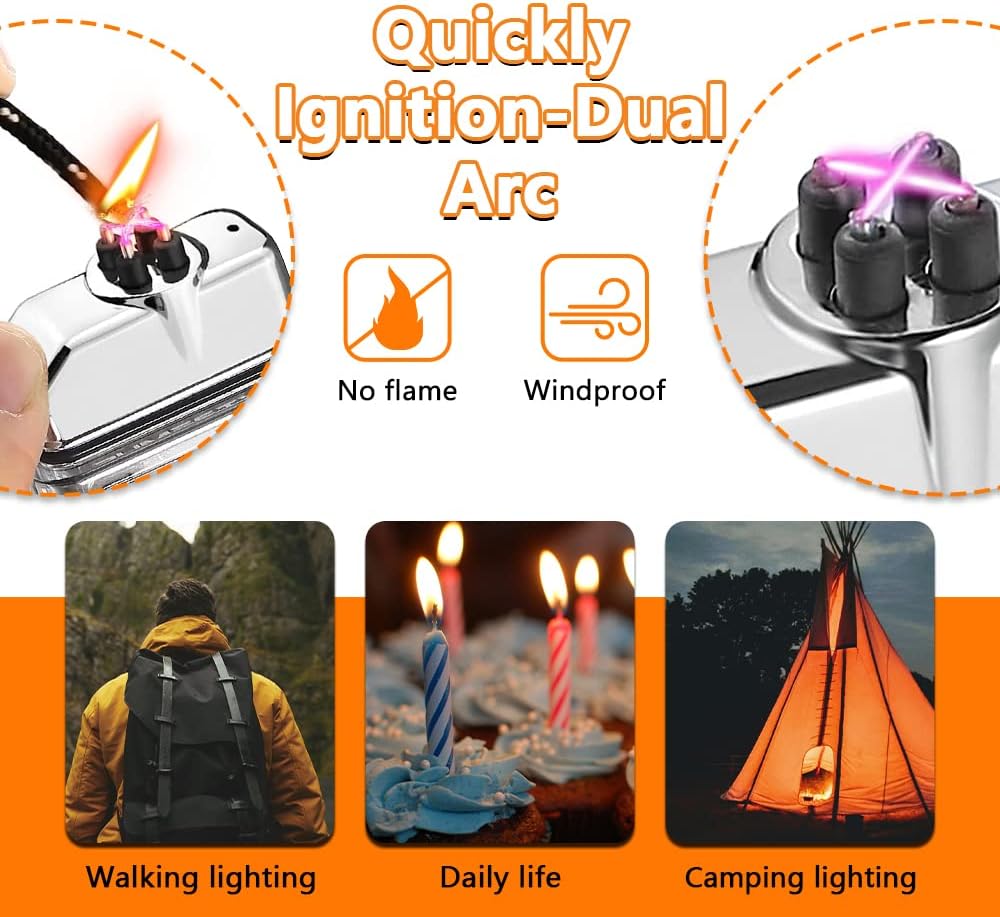 Picture of Dual arc windproof waterproof rechargeable usb electric lighter with flashlight - White