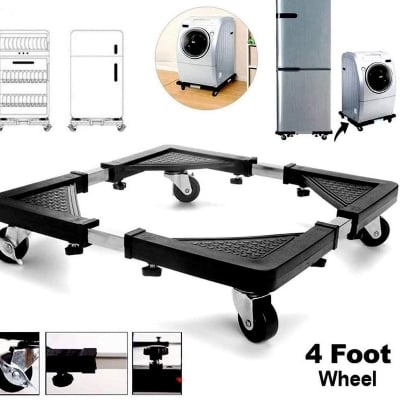 Picture of Smartly 2024-Roller Washing MachineMobile Refrigerator Base Reinforced Retractable Movable Rack with Wheels Kitchen Fridge Base Bracket - Black - Int: One size