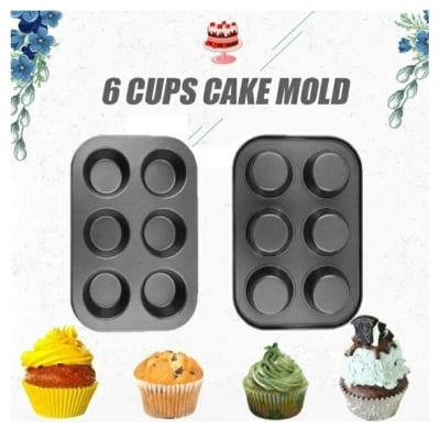 Picture of 6 Holes Stainless Steel Non-stick Muffin Cake Baking Oven Pan Cookie Tray Cup Cake Mold